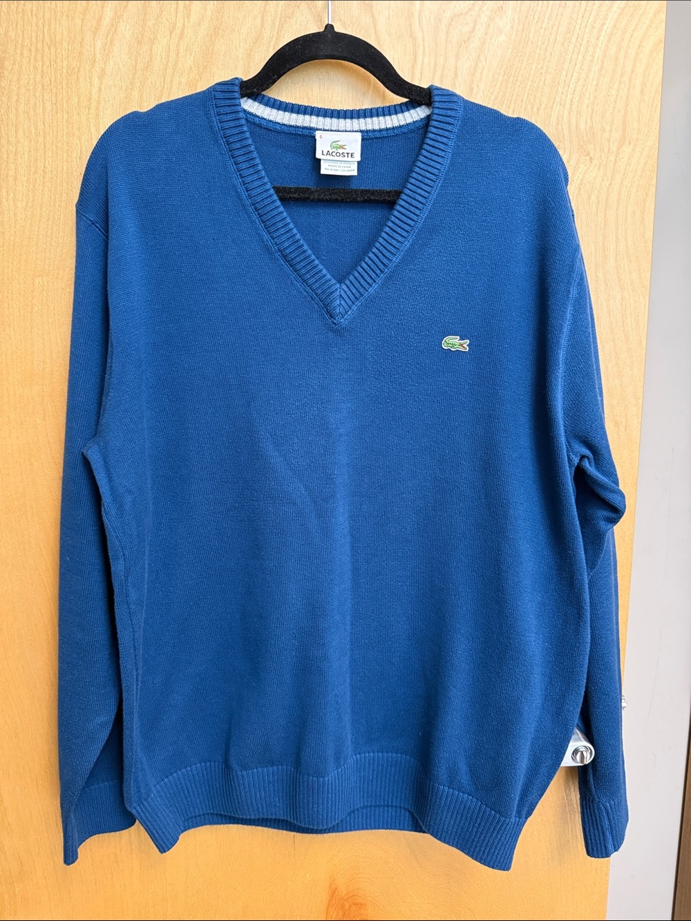 Lacoste Men’s Royal Blue V-Neck Sweater with Green Logo